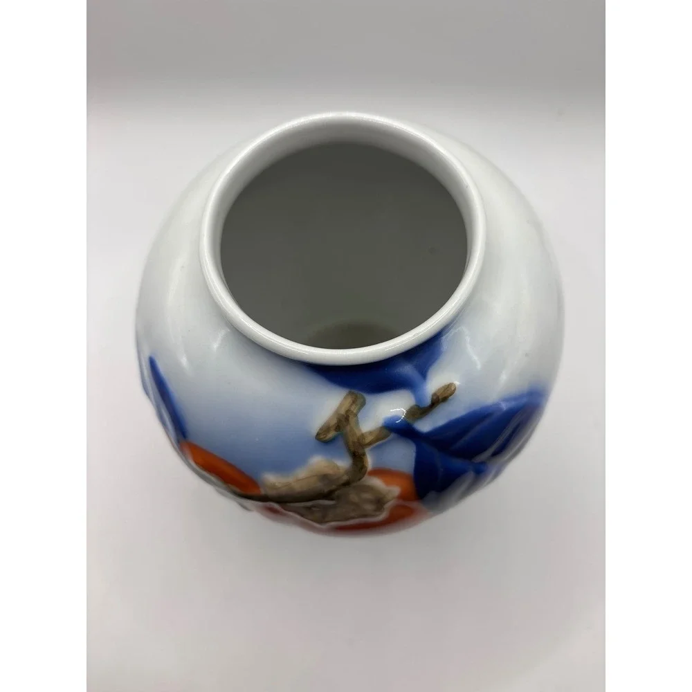 Fukagawa Seiji Arita Persimmon Porcelain Vase Blue Leaves Japanese Art Pottery